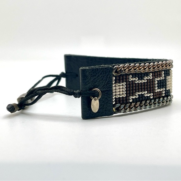 K&Z Leather Beaded Bracelet Black White Signed - Picture 3 of 8